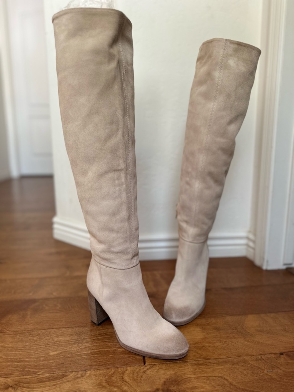 Free People Dakota Tall Suede Over-the-Knee Boots - Light Taupe - Picture 3 of 10